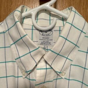 Men's White and Green Checkered Shirt
